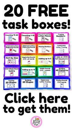 20 free task boxes to help students learn how to use the numbers in their classroom