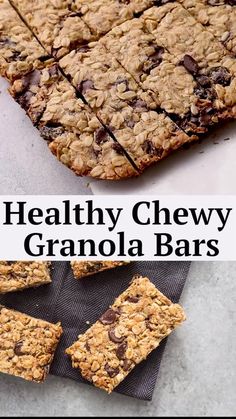 healthy chewy granola bars with chocolate chips on top