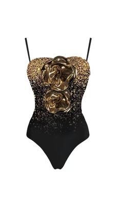 3D Flower Shiny Printed One Shoulder One Piece Swimsuit and Skirt Elegant Gold Stretch Swimwear, Glamorous Fitted Sleeveless Swimwear, Gold Fitted One-piece Swimwear, Elegant Gold Swimwear, Fitted Sleeveless Gold Swimwear, Gold Fitted Sleeveless Swimwear, Fitted Gold Sleeveless Swimwear, Coverup Swimsuit, Sarong Skirt