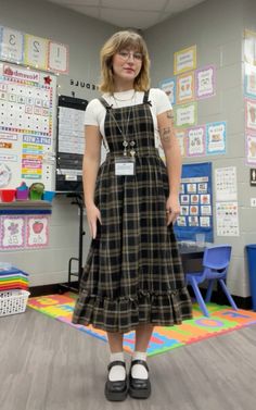 plaid gingham midi dress apron milkmaid mary jane shoes kindergarten teacher outfit Teacher Dress Outfits, Prek Teacher Outfits, Kindergarten Teacher Outfit, Kindergarten Teacher Outfits, Kindergarten Outfit, Preschool Teacher Outfits, Gingham Midi Dress, Gingham Outfit, Teacher Outfits Elementary