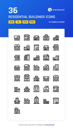 the 25 residential buildings icons are shown in black and white, with blue bordering