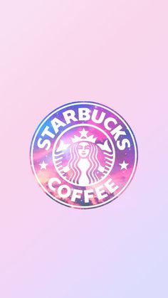 the starbucks logo on a pink and blue background is seen in this image, it appears to be painted