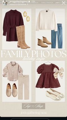 an image of family photos with clothes and shoes on the front page, including sweaters