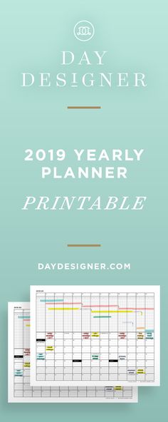 the 2019 year planner printable is displayed on a blue background