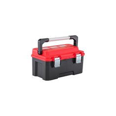 a red and black tool box on a white background