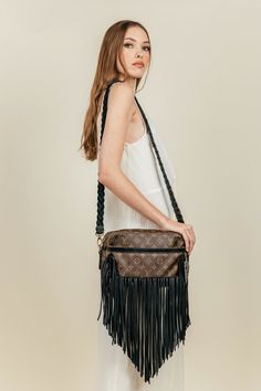 Compact shoulder bag, versatile and cleverly designed, with an exterior front pocket perfect for your essentials. The Riviera is an ideal go-everywhere bag that is lightweight and roomy yet emanates effortless boho-chic. Dimensions: Width: 11.5"x Height: 7.25" Depth: 2.5" Fringe Length: 13.5" Strap Options Option 1: (NEW!) Adjustable crossbody strap that can adjust from 30" to 57" Option 2: 42.5" Crossbody strap Guarantee Of Authenticity We put every bag through a multi-point, brand-specific aut Daily Use Gold Bohemian Shoulder Bag, Gold Bohemian Rectangular Shoulder Bag, Bohemian Beige Fringe Shoulder Bag, Bohemian Brown Shoulder Bag With Fringe, Bohemian Beige Fringed Shoulder Bag, Vintage Designer Bags, Visa Gift Card, Beads Pictures, Good Luck To You