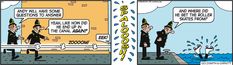 a cartoon strip with two men in black uniforms