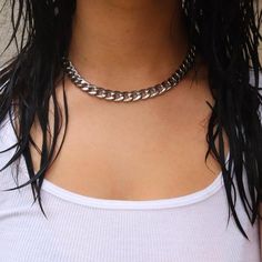 Thick  stainless steel curb chain necklace!Necklace length is 16-18 inches in modeled image!!!WHATEVER LENGTH YOU SELECT A 2 inch attachment will be added!! For example order 14 inches? You’ll get a necklace that measures 14-16 inches!!! Cheap Metal Curb Chain Necklace, Silver Curb Chain Necklace, Formal Stainless Steel Curb Chain Necklace, Cheap Stainless Steel Curb Chain Necklace, Stainless Steel Curb Chain Necklace, Pant Chains, Cuban Chain, Simple Necklace, Cute Jewelry