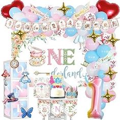 Amazon.com: Alice In Wonderland Party Supplies Alice In Wonderland 1st Birthday, Backdrop Balloon Garland, Alice In Onederland, Backdrop Balloon, Wonderland Party Decorations, Onederland Birthday Party, 1st Birthday Party Decorations, Highchair Banner