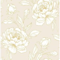 a beige and white floral wallpaper with large flowers