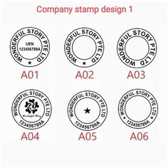 four different stamp designs with the names and numbers in red, white, and black