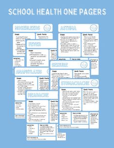 a blue poster with the words school health one pagers