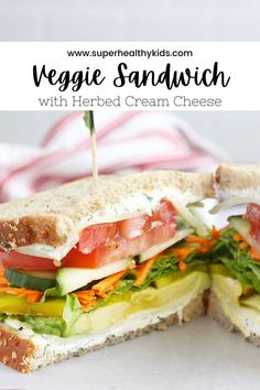 a veggie sandwich with herb cream cheese