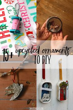 handmade christmas ornaments are featured in this collage