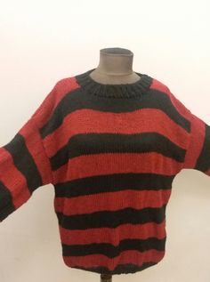 Kurt Cobain Red and Black Striped Jumper Oversize Sweater, Mens Grunge Sweater, Unisex Knit Sweater, Punk Rock 90s, Nirvana, Gothic Clothing by ElamodaHandmade on Etsy Curt Cobain Sweater, Black And White Striped Chunky Sweater, Nancy Wheeler Striped Sweater, Joseph Quinn Sweater, Crochet Black Winter Sweater, Racer Worldwide Sweater Crochet, Punk Rock 90s, Mens Grunge, Grunge Sweater