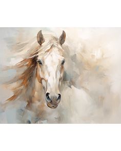 a painting of a white horse with long hair