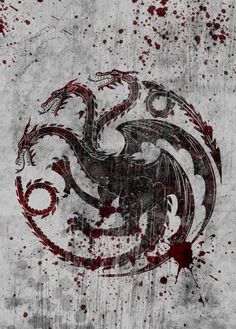 the game of thrones logo is painted on a concrete wall with blood splatters