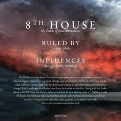 an advertisement for the 8th house, with clouds in the sky and text below it