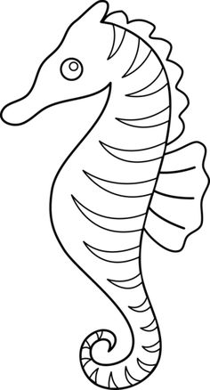 a black and white drawing of a seahorse with its tail curled in the wind