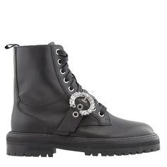 Style Combat Boots, Vamp Style, Ladies Boots, Brand Website, Black Crystals, Shoe Style, Jimmy Choo, Side Zip, Combat Boots