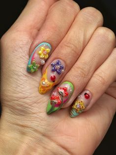 Chappell Roan Nail Art, Chappell Roan Nails, Sponge Bob Nails, Statement Nails, Retro Nails, Crazy Nails