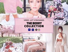 a collage of photos with the words video lut packages, the berry collection