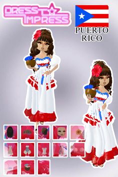 the paper doll is wearing a red, white and blue dress with flowers in her hair