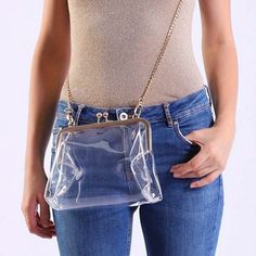 Patterned:NoneMaterial:PVCClosure:Kiss LockTheme:NoneIncluded Components:Messenger BagLining Description:UnlinedItem ID:XN40415Clear Cross Body Clear Flat Bag Zipper Clear Bag Clear Chain Bag Vintage Clear Bag Bucket Clear BagStylish Stadium Approved Clear bag Made from durable clear PVC fabric Measures approximately 8.2 x 6.1 x 3.1 inches Top Kisslock Closure High quality Gold Shoulder Chain Meets public safety bag requirements Attractive Design Who says clear can't be stylish? Make a fashion s Trendy Shoulder Bag With Clear Strap For Party, Trendy Party Shoulder Bag With Clear Strap, Chic Party Shoulder Bag With Clear Strap, Party Shoulder Bag With Clear Strap Satchel, Trendy Clear Shoulder Bag For Evening, Chic Crossbody Shoulder Bag With Clear Strap, Clear Evening Bags With Clear Strap, Trendy Clear Evening Shoulder Bag, Chic Clear Shoulder Bag With Clear Strap