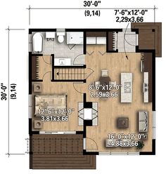 the floor plan for a two bedroom apartment with an attached kitchen and living room area