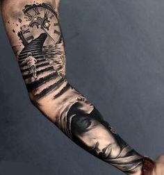 a man with a clock tattoo on his arm