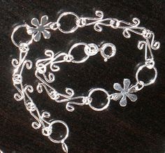 Sterling silver snowflake and fancy wire bracelet chain with Spring Ring Clasp  - 7 1/2 inches Whimsical Silver Bracelet Jewelry, Whimsical Hypoallergenic Silver Jewelry, Silver Snowflakes, Copper Necklace, Wire Bracelet, Infinity Bracelet, Spring Rings, Long Necklace, Happy Shopping