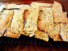 crackers are sitting on top of a wire rack