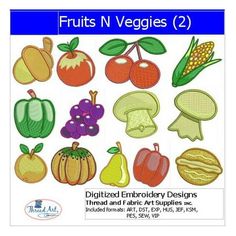 an image of fruits and vegetables 2 machine embroidery design set for children's clothing