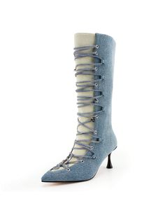 Lace Up Washed Cowboy Mid Calf Boots Design:Elevate your style with the Lace Up design of knee high boots. The Pointy Stiletto Denim Thigh High Boots will add a touch of glamour to any outfit.

    Mid Calf Boots Design:Stand out from the crowd with the knee-high shaft design of boots. These Mid-Calf Cowboy Boots feature a fashionable knee-high shaft, offering both style and functionality. With a pull-on design and classic denim blue color, these boots are perfect for any occasion. Step out in style with cowboy boots.

    Denim Material:Crafted from high-quality denim, Mid Calf cowboy boots provide durability and comfort. The denim adds a classic and timeless touch to your look. These denim boots are the perfect addition to any wardrobe, providing a versatile and stylish option for any oc Boots Design, Denim Boots, Design Stand, Thigh Boot, Pointed Toe Boots, Cowboy Style, Boots Women Fashion, Denim Material, Womens Knee High Boots