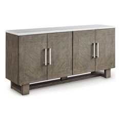 the sideboard has three doors and two drawers