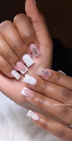 Short Acrylic Frenchies, Bad And Boujee Nails Medium, Nut White Nails Acrylic With Design, Nurse Nails Acrylic, Bad And Boujee Nails Short, Short White Nail Designs, Short Medium Nails, Hairstyles With Natural Hair, Simple Nail Designs Acrylic