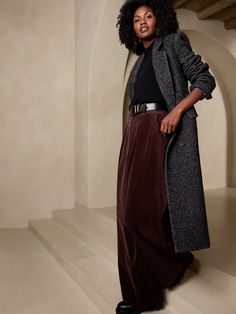 Rivoli Relaxed Corduroy Pant | Banana Republic Soft Dramatic Winter Outfit, Deep Autumn Color Palette Outfits, Curator Aesthetic, Norman Aesthetic, Moody Fashion, Gallery Curator, Corduroy Fashion, Dark Cherry Red, Baddie Vibes