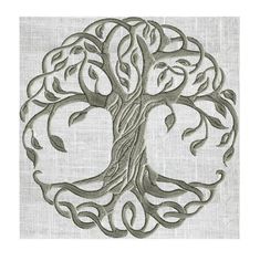 a tree with many branches and leaves in the shape of a heart on a linen background