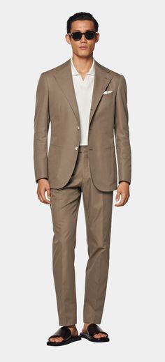 Taupe Roma Suit in Pure Cotton | SUITSUPPLY US Slim Fit Suits With Lapel Collar And Welt Pockets, Slim Fit Suits With Welt Pockets And Lapel Collar, Classic Pantsuit With Welt Pockets And Straight Hem, Timeless Slim Fit Suits With Welt Pockets, Cotton Business Suits With Suit Collar, Cotton Suits With Single Button And Notch Lapel, Cotton Single Button Suit With Notch Lapel, Timeless Business Casual Pantsuit With Welt Pockets, Cotton Notch Lapel Suit With Single Button