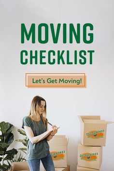 woman reviewing moving checklist while standing next to moving boxes Things To Consider When Moving, How To Make Moving Easier, Packing Tips Moving, Tips For Moving Out Of State, Most Efficient Way To Pack For Moving, Moving Binder, Moving Help