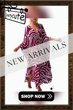 Purplish Red Print Long Kinimo Beachwear Beachwear Swimwear, Beach Cover Ups, Swimwear Beach, Cover Up, Red