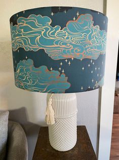 a lamp that is on top of a table