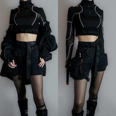 Tech Wear Women Aesthetic, Feminine Cyberpunk Outfit, Tech Wear Skirt Outfit, Sims 4 Cc Maxis Match Techwear, Techwear Corset, Techwear Cyberpunk Women, Tech Wear Outfits Women, Tech Wear Female, Techno Core Aesthetic