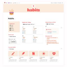 the website for habits is displayed in pink and orange colors, with an image of