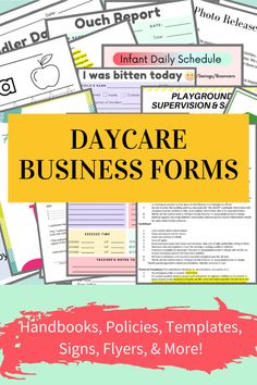 the day care business forms with text overlaying it and an image of books, flyers