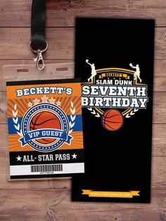 an id card and lanyard for a basketball themed birthday party or any sports event