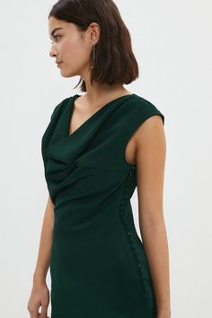 Style: Fit & Flare DressDesign: PlainFabric: SatinLength: MaxiNeckline: CowlSleeve Length: Sleeveless Dresses For Big Bust, Dvf Wrap Dress, Corporate Dress, Dress Code Wedding, Cowl Neck Dress, Green Style, Satin Maxi, Satin Maxi Dress, Maxi Dress Green