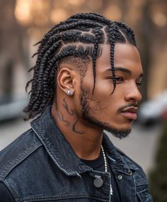 Two-Strand Cornrow Twist Updo Braid Hairstyles Men Black, Black Man Faded Haircut, Men Braids Cornrows, Mens New Hairstyles, Men Hear Style, Men's Braided Hairstyles, Hanging Braids For Men, Cornrows To Twists Men, Braids Designs For Men