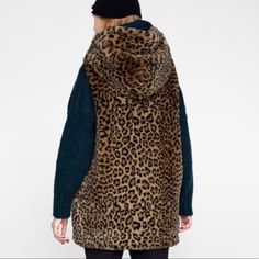 Zara Faux Fur Hooded Animal Print Vest Comes With Pockets, And Hook Clips. Warm And Cozy. Fall Faux Fur Coat With Detachable Hood, Hooded Leopard Print Winter Outerwear, Winter Leopard Print Faux Fur Outerwear, Hooded Faux Fur Outerwear For Fall, Trendy Leopard Print Winter Outerwear, Winter Leopard Print Outerwear With Faux Fur Trim, Hooded Leopard Print Outerwear For Fall, Fall Leopard Print Hooded Outerwear, Fall Leopard Print Outerwear With Faux Fur Trim