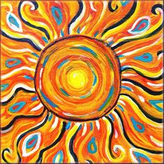 an orange and yellow painting with swirls on it